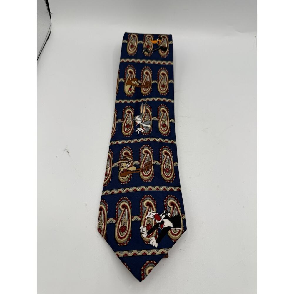 Vintage Looney Tunes Neck Tie Paisley Looney Tunes Mania Bunny Taz 90s